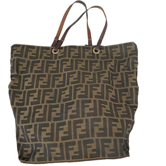 Authentic FENDI  “Zucca Canvas Tote Bag”. Unlined with leather bottom & straps - Picture 2 of 16